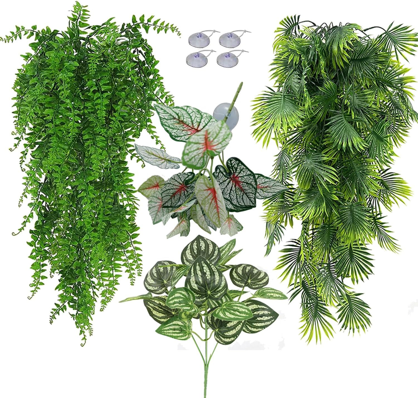 Reptile Plants for Bearded Dragon Tank Accessories, Terrarium Plant Artificial Decor for Snake Cage, Fake Plant for Leopard Gecko Habitat, Lizard Chameleon Ball Pythons (Group BN)