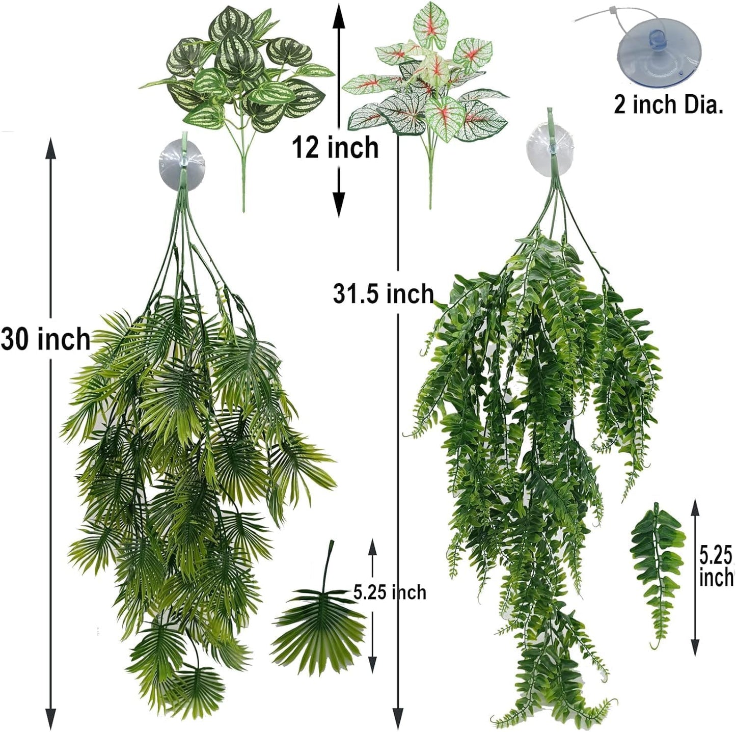 Reptile Plants for Bearded Dragon Tank Accessories, Terrarium Plant Artificial Decor for Snake Cage, Fake Plant for Leopard Gecko Habitat, Lizard Chameleon Ball Pythons (Group BN)