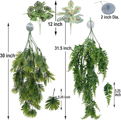Reptile Plants for Bearded Dragon Tank Accessories, Terrarium Plant Artificial Decor for Snake Cage, Fake Plant for Leopard Gecko Habitat, Lizard Chameleon Ball Pythons (Group BN)