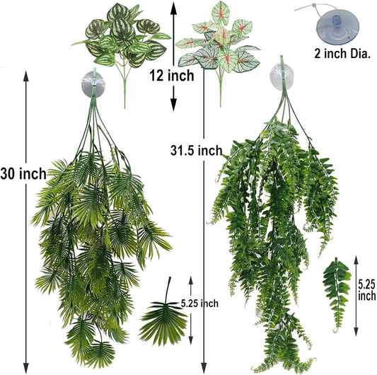 Reptile Plants for Bearded Dragon Tank Accessories, Terrarium Plant Artificial Decor for Snake Cage, Fake Plant for Leopard Gecko Habitat, Lizard Chameleon Ball Pythons (Group BN)
