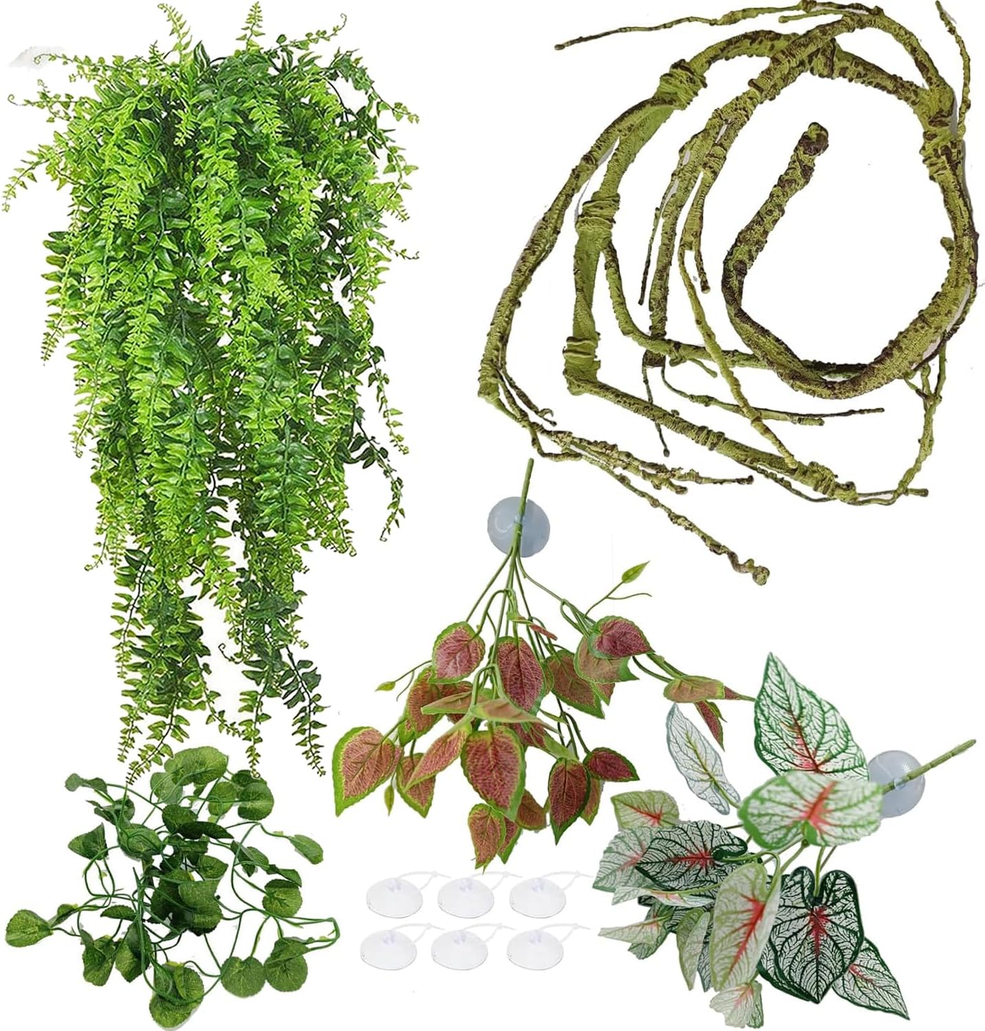Reptile Plants for Bearded Dragon Tank Accessories, Terrarium Plant Artificial Decor for Snake Cage, Fake Plant for Leopard Gecko Habitat, Lizard Chameleon Ball Pythons (Group BN)