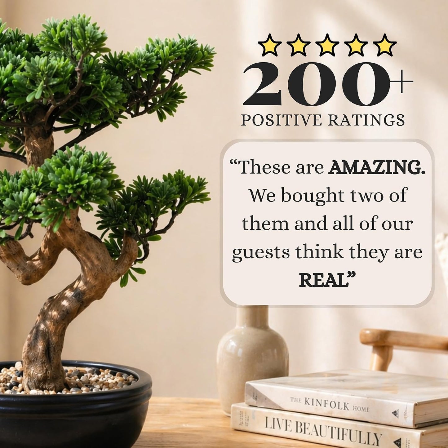 Artificial Bonsai Tree 16" Tall with Realistic Wood and Ceramic Pot, Fake Plants for Home, Bedroom and Office Desk, Japanese Decor