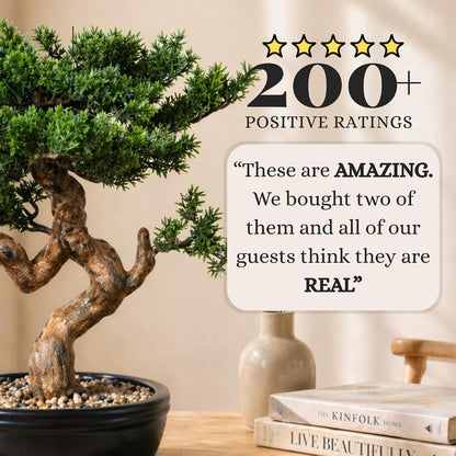 Artificial Bonsai Tree 16" Tall with Realistic Wood and Ceramic Pot, Fake Plants for Home, Bedroom and Office Desk, Japanese Decor