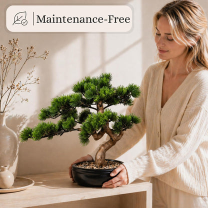 Artificial Bonsai Tree 16" Tall with Realistic Wood and Ceramic Pot, Fake Plants for Home, Bedroom and Office Desk, Japanese Decor