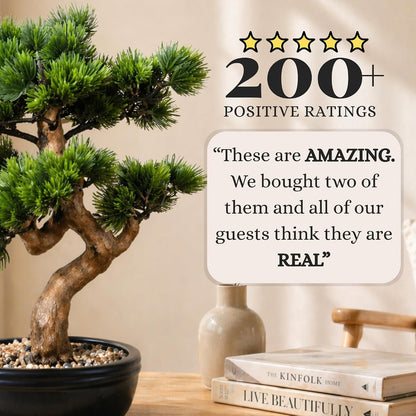 Artificial Bonsai Tree 16" Tall with Realistic Wood and Ceramic Pot, Fake Plants for Home, Bedroom and Office Desk, Japanese Decor