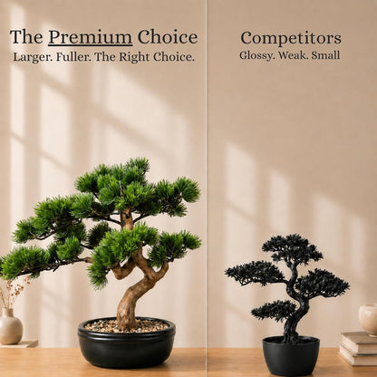 Artificial Bonsai Tree 16" Tall with Realistic Wood and Ceramic Pot, Fake Plants for Home, Bedroom and Office Desk, Japanese Decor