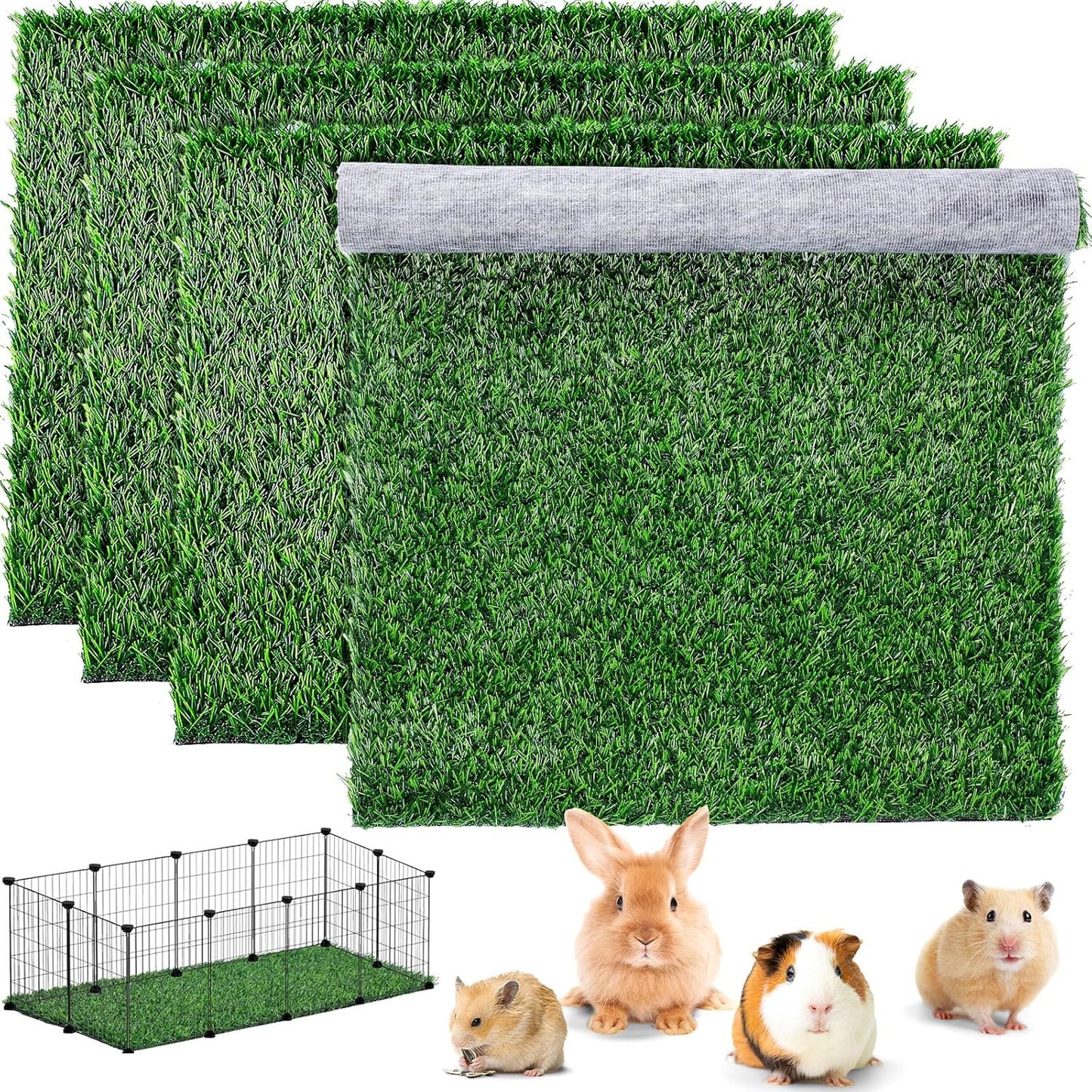 4 Pcs Artificial Grass Guinea Pig Pee Pads Reusable 18 x 14 Inch Rabbit Grass Mat Washable Turf Fake Grass Replacement Pad for Potty Training Bunnies Chinchillas Puppies Small Pets