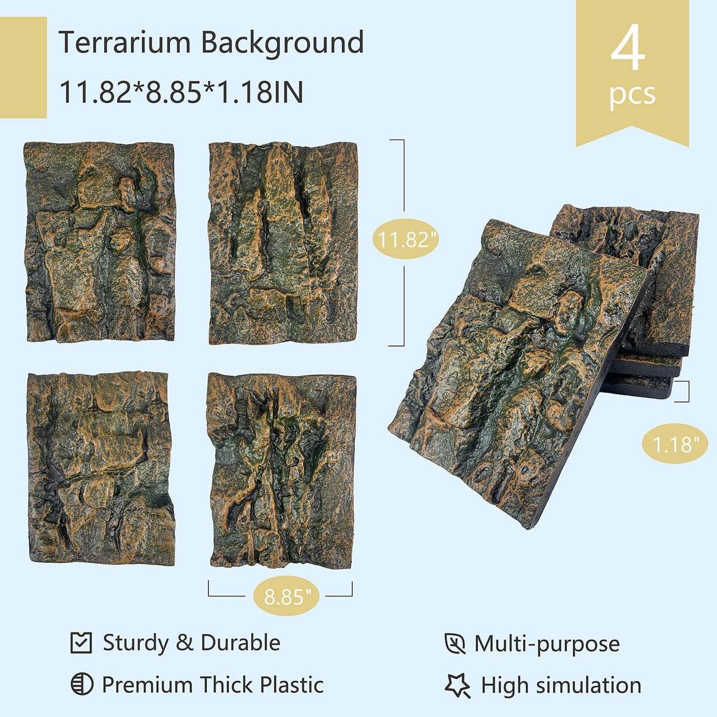 17.7x11.8in Rock Terrarium Background,3D Reptile Tank Background Board,Amphibian Stereo Backdrop Wall,Lizard Snake Gecko Spider Fish pet silo Background Decorative Panel(Paleyellow)