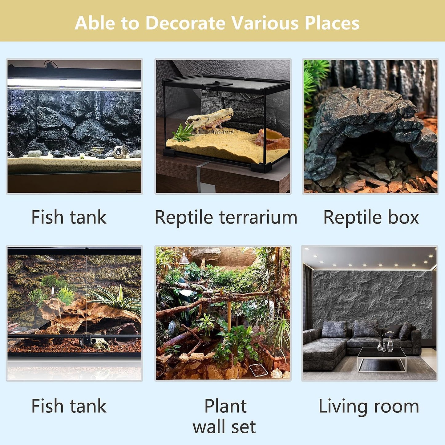 17.7x11.8in Rock Terrarium Background,3D Reptile Tank Background Board,Amphibian Stereo Backdrop Wall,Lizard Snake Gecko Spider Fish pet silo Background Decorative Panel(Paleyellow)