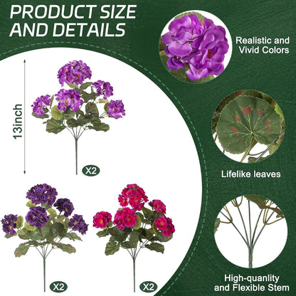 Artificial Geranium Flowers for Outdoors Fall Decoration