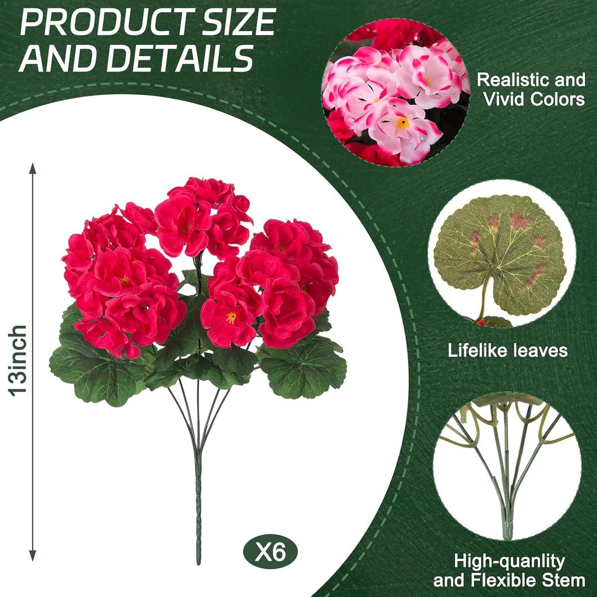 Artificial Geranium Flowers for Outdoors Fall Decoration