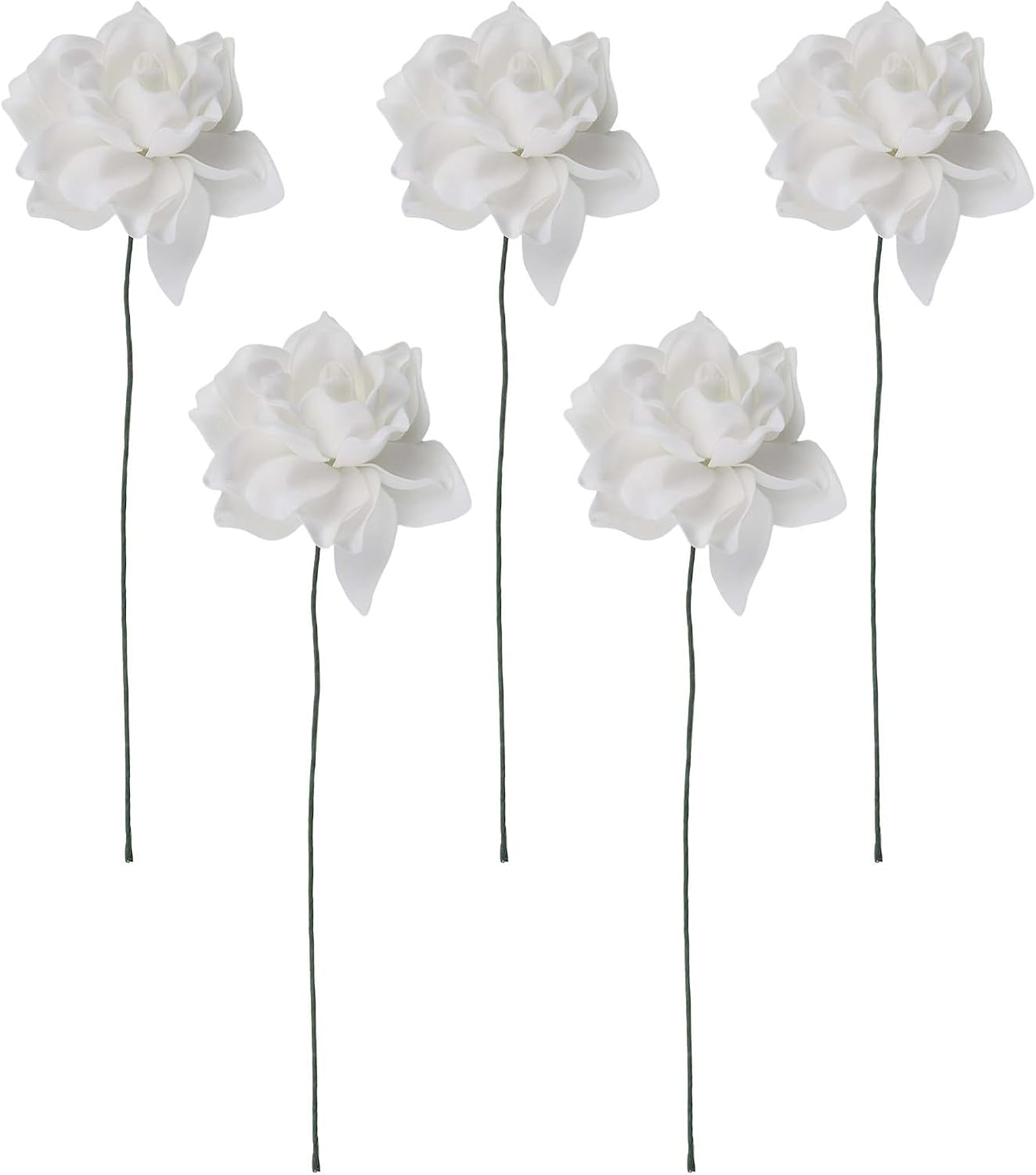 Pack of 5 EVA Artificial Gardenia Flowers, Designed for Home and Occasion Decoration, Offering Realistic Look and Flexible Stem Arrangement (White)
