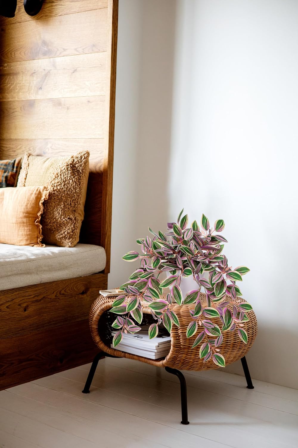 Artificial Potted Plant Indoor, 17.7" Faux Watermelon Peperomia Trailing Plant in White Plastic Pot Realistic Fake Cascading Greenery for Shelf Bathroom Office Desk Tabletop Home Decor