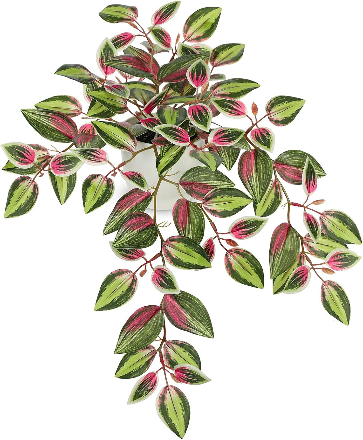 Artificial Potted Plant Indoor, 17.7" Faux Watermelon Peperomia Trailing Plant in White Plastic Pot Realistic Fake Cascading Greenery for Shelf Bathroom Office Desk Tabletop Home Decor