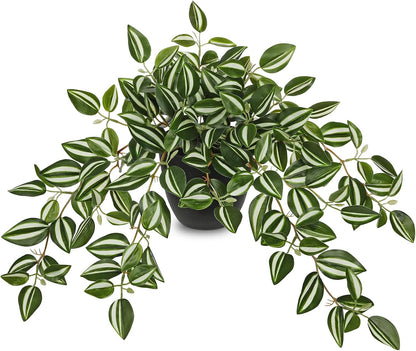 Artificial Potted Plant Indoor, 17.7" Faux Watermelon Peperomia Trailing Plant in White Plastic Pot Realistic Fake Cascading Greenery for Shelf Bathroom Office Desk Tabletop Home Decor