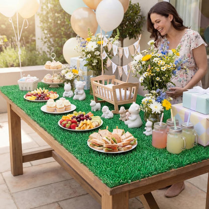 24 Pieces Artificial Grass Mats for Party & Wedding Decorations, Fake Grass Placemats for Pet Bed Liner, Golf, Patio, Baby Shower & Outdoor Events, 15 x 30 Inch