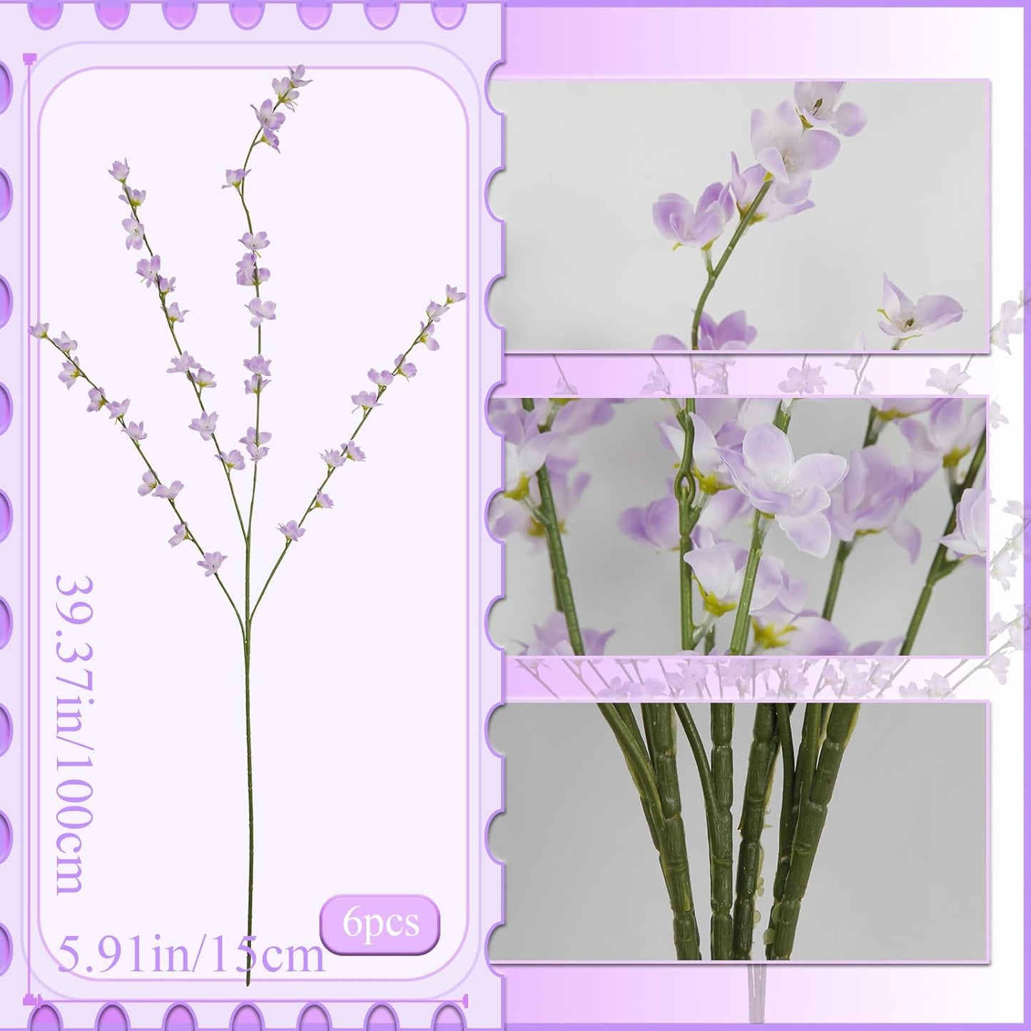 6 Pcs Artificial Forsythia Branches Fake Wildflowers Baby Blue 41" Silk Flowers with Long Stems Faux Spring Flowers for Tall Vase Indoor Home Decor Table Centerpieces Party Wedding Outdoor