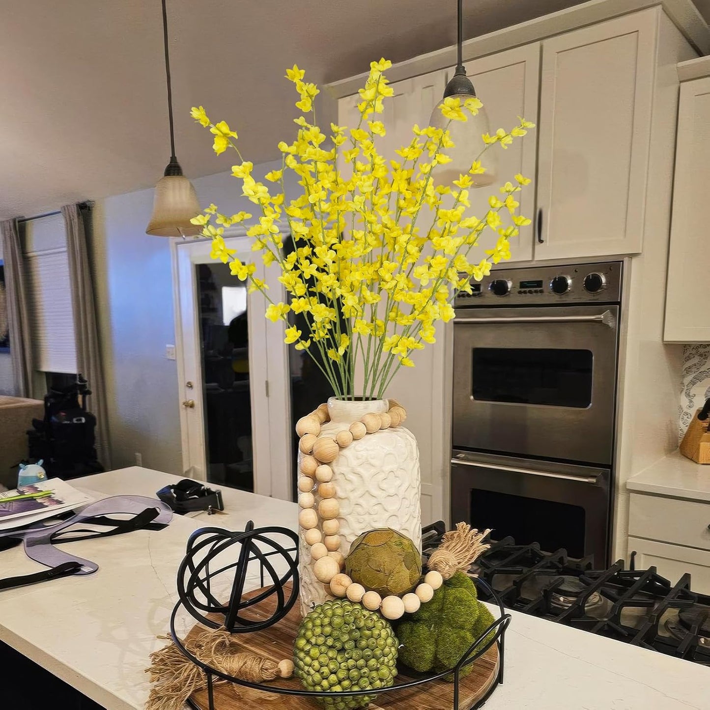 6 Pcs Artificial Forsythia Branches Fake Wildflowers Baby Blue 41" Silk Flowers with Long Stems Faux Spring Flowers for Tall Vase Indoor Home Decor Table Centerpieces Party Wedding Outdoor