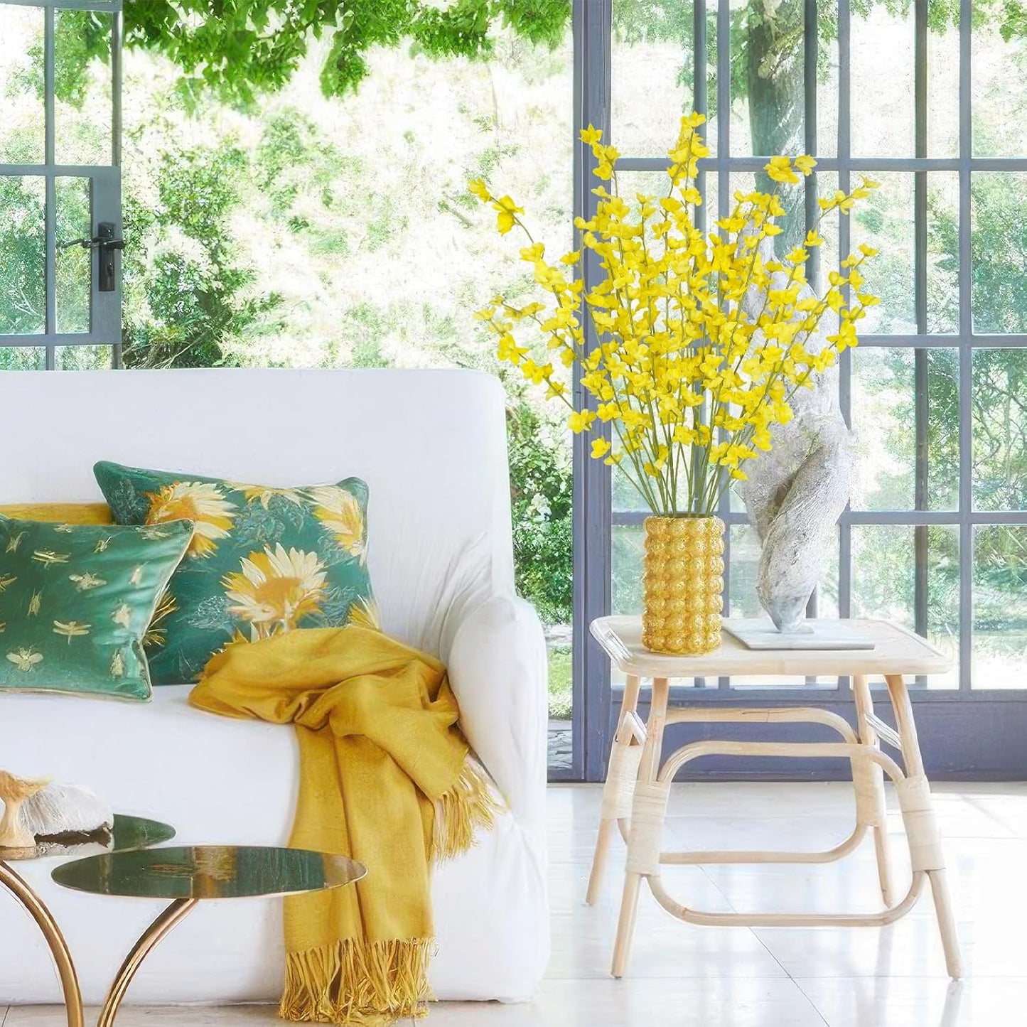 6 Pcs Artificial Forsythia Branches Fake Wildflowers Baby Blue 41" Silk Flowers with Long Stems Faux Spring Flowers for Tall Vase Indoor Home Decor Table Centerpieces Party Wedding Outdoor