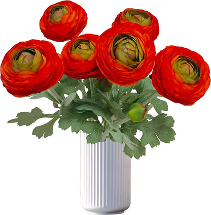 6 Pcs Purplish Red Ranunculus Artificial Flowers,Artificial Faux Silk Ranunculus Flowers with Real Touch Stems,Fake Peony Flowers for Floral Arrangements DIY Wedding Bouquet Party Table Home Decor