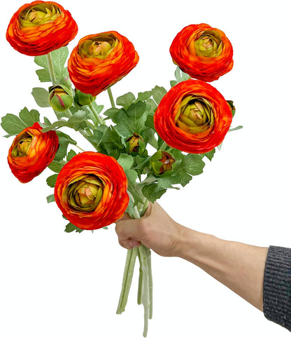6 Pcs Purplish Red Ranunculus Artificial Flowers,Artificial Faux Silk Ranunculus Flowers with Real Touch Stems,Fake Peony Flowers for Floral Arrangements DIY Wedding Bouquet Party Table Home Decor
