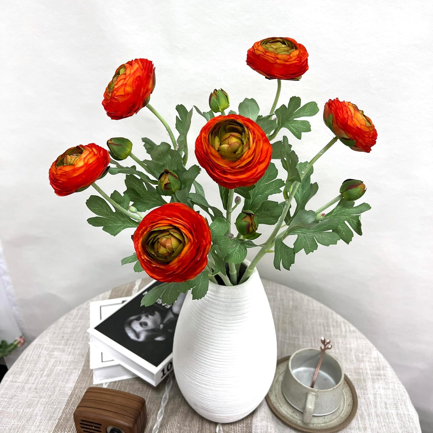 6 Pcs Purplish Red Ranunculus Artificial Flowers,Artificial Faux Silk Ranunculus Flowers with Real Touch Stems,Fake Peony Flowers for Floral Arrangements DIY Wedding Bouquet Party Table Home Decor