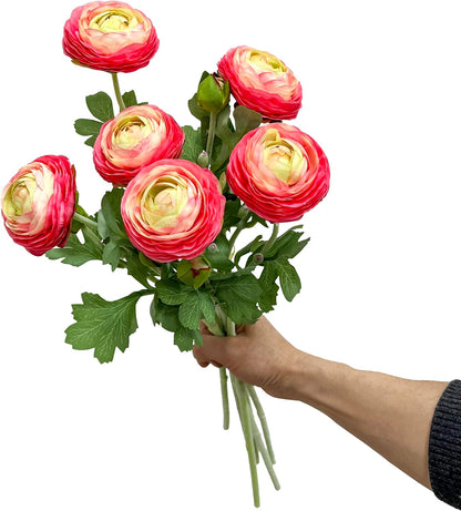 6 Pcs Purplish Red Ranunculus Artificial Flowers,Artificial Faux Silk Ranunculus Flowers with Real Touch Stems,Fake Peony Flowers for Floral Arrangements DIY Wedding Bouquet Party Table Home Decor