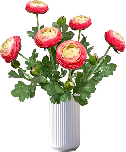 6 Pcs Purplish Red Ranunculus Artificial Flowers,Artificial Faux Silk Ranunculus Flowers with Real Touch Stems,Fake Peony Flowers for Floral Arrangements DIY Wedding Bouquet Party Table Home Decor