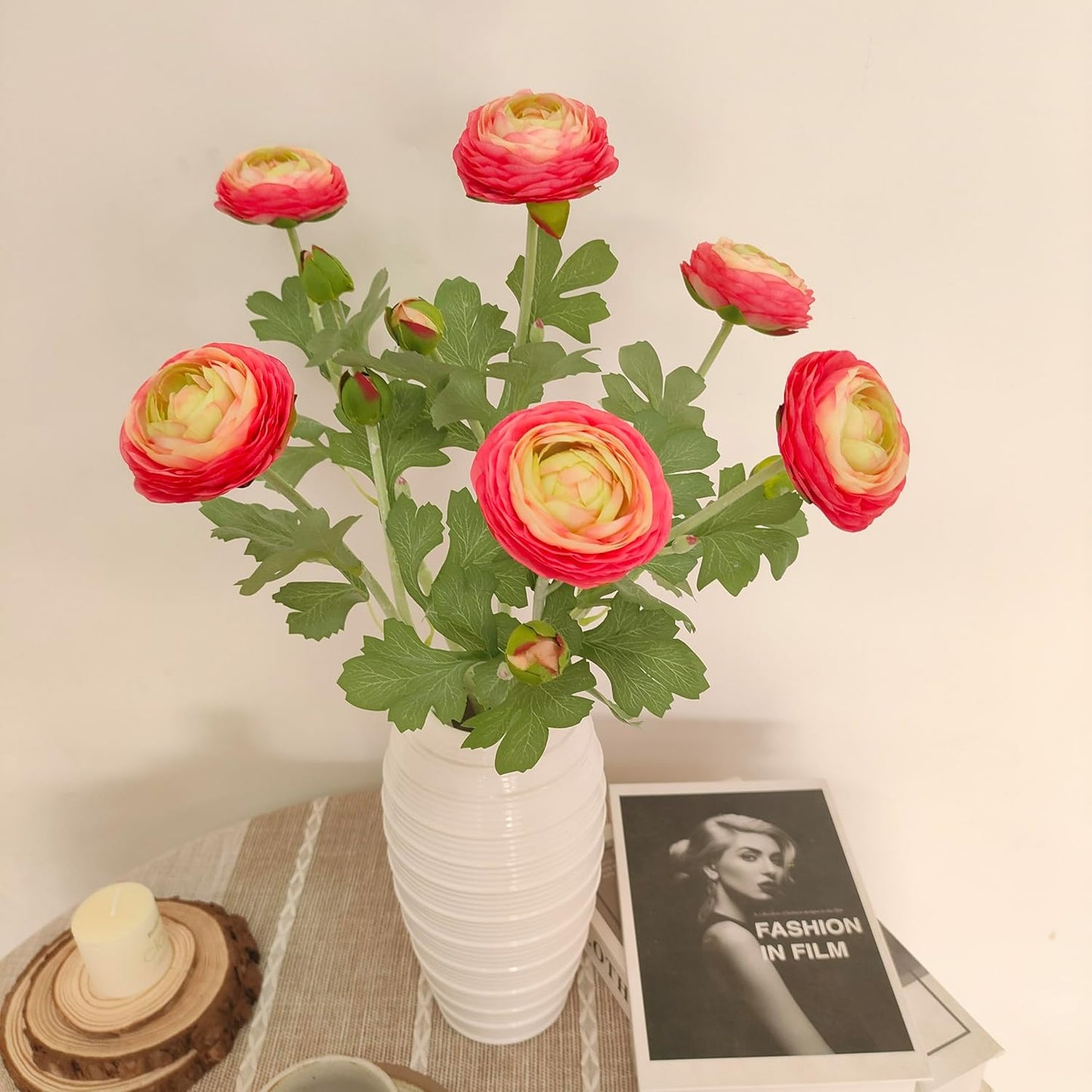6 Pcs Purplish Red Ranunculus Artificial Flowers,Artificial Faux Silk Ranunculus Flowers with Real Touch Stems,Fake Peony Flowers for Floral Arrangements DIY Wedding Bouquet Party Table Home Decor
