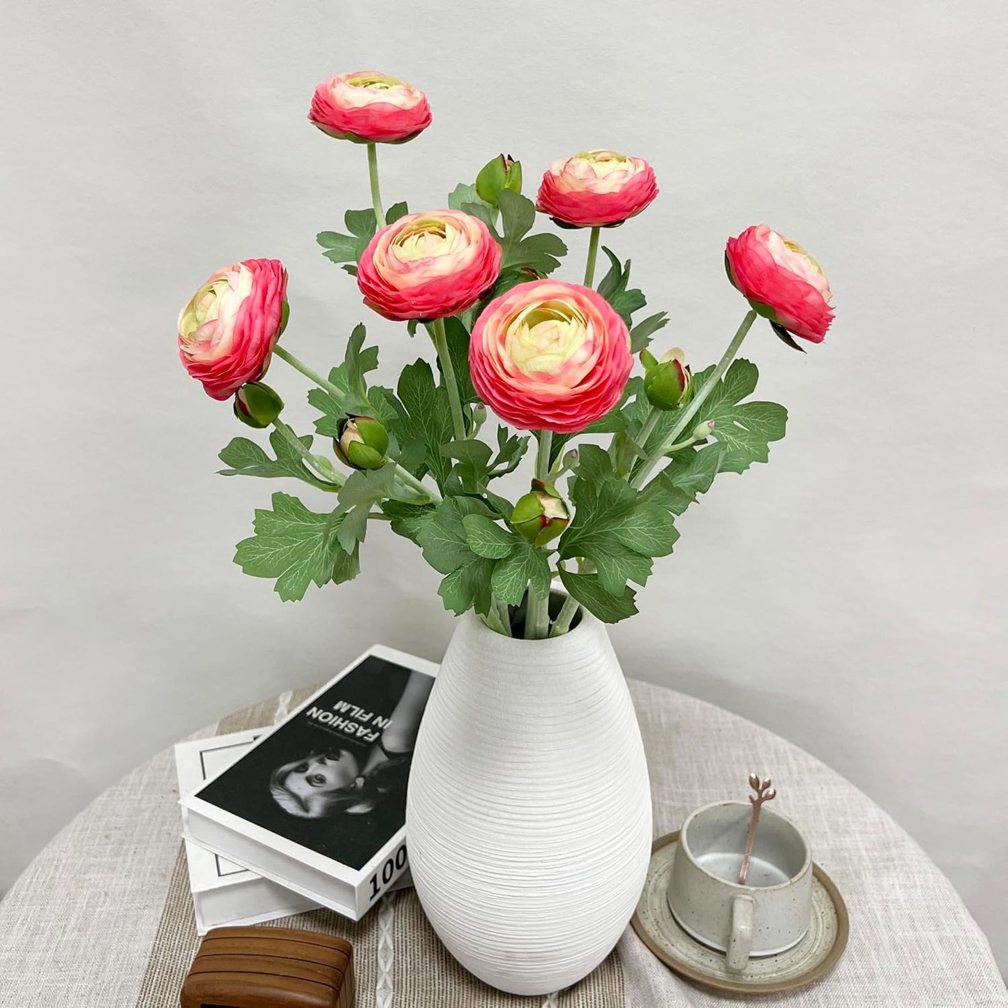 6 Pcs Purplish Red Ranunculus Artificial Flowers,Artificial Faux Silk Ranunculus Flowers with Real Touch Stems,Fake Peony Flowers for Floral Arrangements DIY Wedding Bouquet Party Table Home Decor