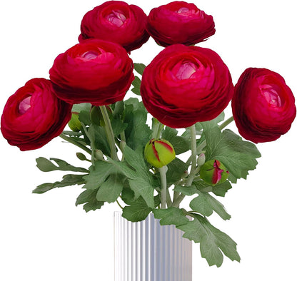 6 Pcs Purplish Red Ranunculus Artificial Flowers,Artificial Faux Silk Ranunculus Flowers with Real Touch Stems,Fake Peony Flowers for Floral Arrangements DIY Wedding Bouquet Party Table Home Decor