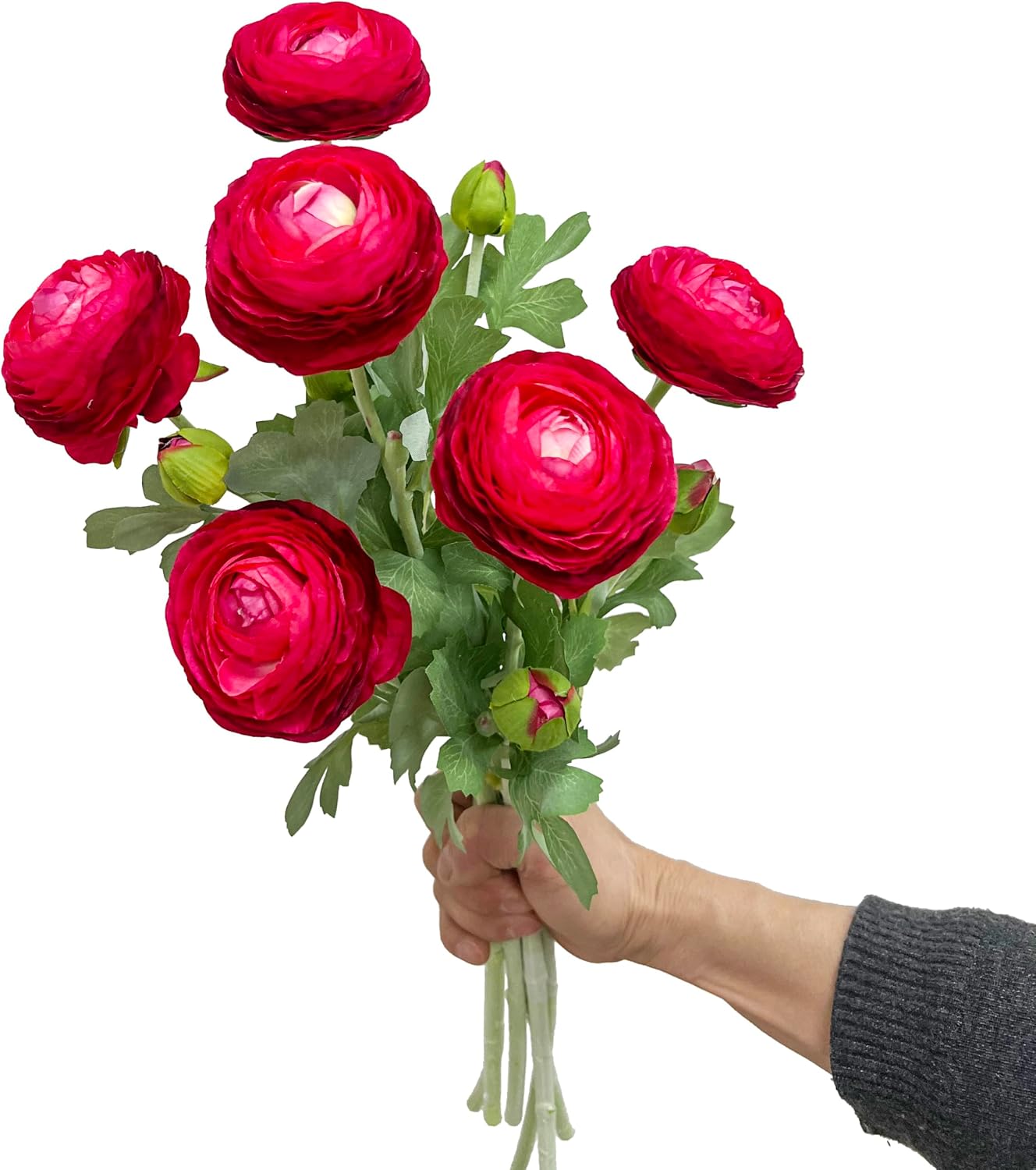 6 Pcs Purplish Red Ranunculus Artificial Flowers,Artificial Faux Silk Ranunculus Flowers with Real Touch Stems,Fake Peony Flowers for Floral Arrangements DIY Wedding Bouquet Party Table Home Decor