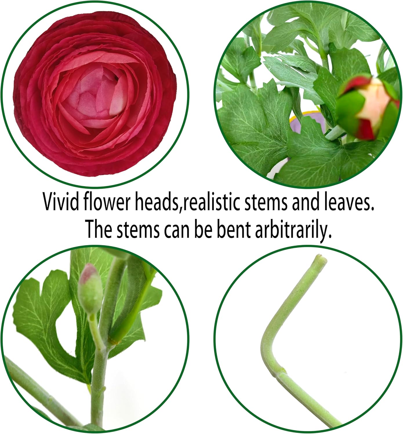 6 Pcs Purplish Red Ranunculus Artificial Flowers,Artificial Faux Silk Ranunculus Flowers with Real Touch Stems,Fake Peony Flowers for Floral Arrangements DIY Wedding Bouquet Party Table Home Decor