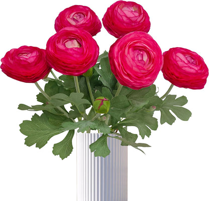 6 Pcs Purplish Red Ranunculus Artificial Flowers,Artificial Faux Silk Ranunculus Flowers with Real Touch Stems,Fake Peony Flowers for Floral Arrangements DIY Wedding Bouquet Party Table Home Decor