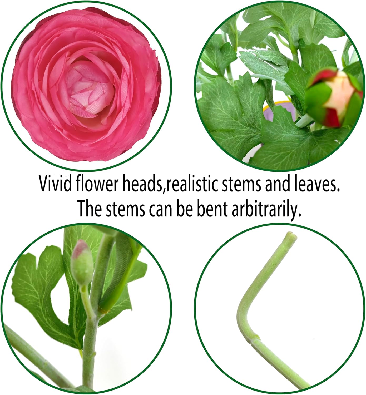 6 Pcs Purplish Red Ranunculus Artificial Flowers,Artificial Faux Silk Ranunculus Flowers with Real Touch Stems,Fake Peony Flowers for Floral Arrangements DIY Wedding Bouquet Party Table Home Decor