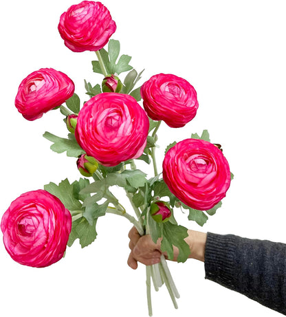 6 Pcs Purplish Red Ranunculus Artificial Flowers,Artificial Faux Silk Ranunculus Flowers with Real Touch Stems,Fake Peony Flowers for Floral Arrangements DIY Wedding Bouquet Party Table Home Decor