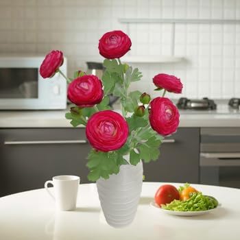 6 Pcs Purplish Red Ranunculus Artificial Flowers,Artificial Faux Silk Ranunculus Flowers with Real Touch Stems,Fake Peony Flowers for Floral Arrangements DIY Wedding Bouquet Party Table Home Decor