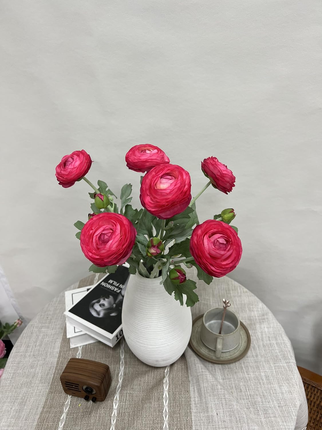6 Pcs Purplish Red Ranunculus Artificial Flowers,Artificial Faux Silk Ranunculus Flowers with Real Touch Stems,Fake Peony Flowers for Floral Arrangements DIY Wedding Bouquet Party Table Home Decor