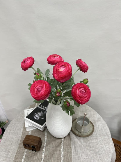 6 Pcs Purplish Red Ranunculus Artificial Flowers,Artificial Faux Silk Ranunculus Flowers with Real Touch Stems,Fake Peony Flowers for Floral Arrangements DIY Wedding Bouquet Party Table Home Decor