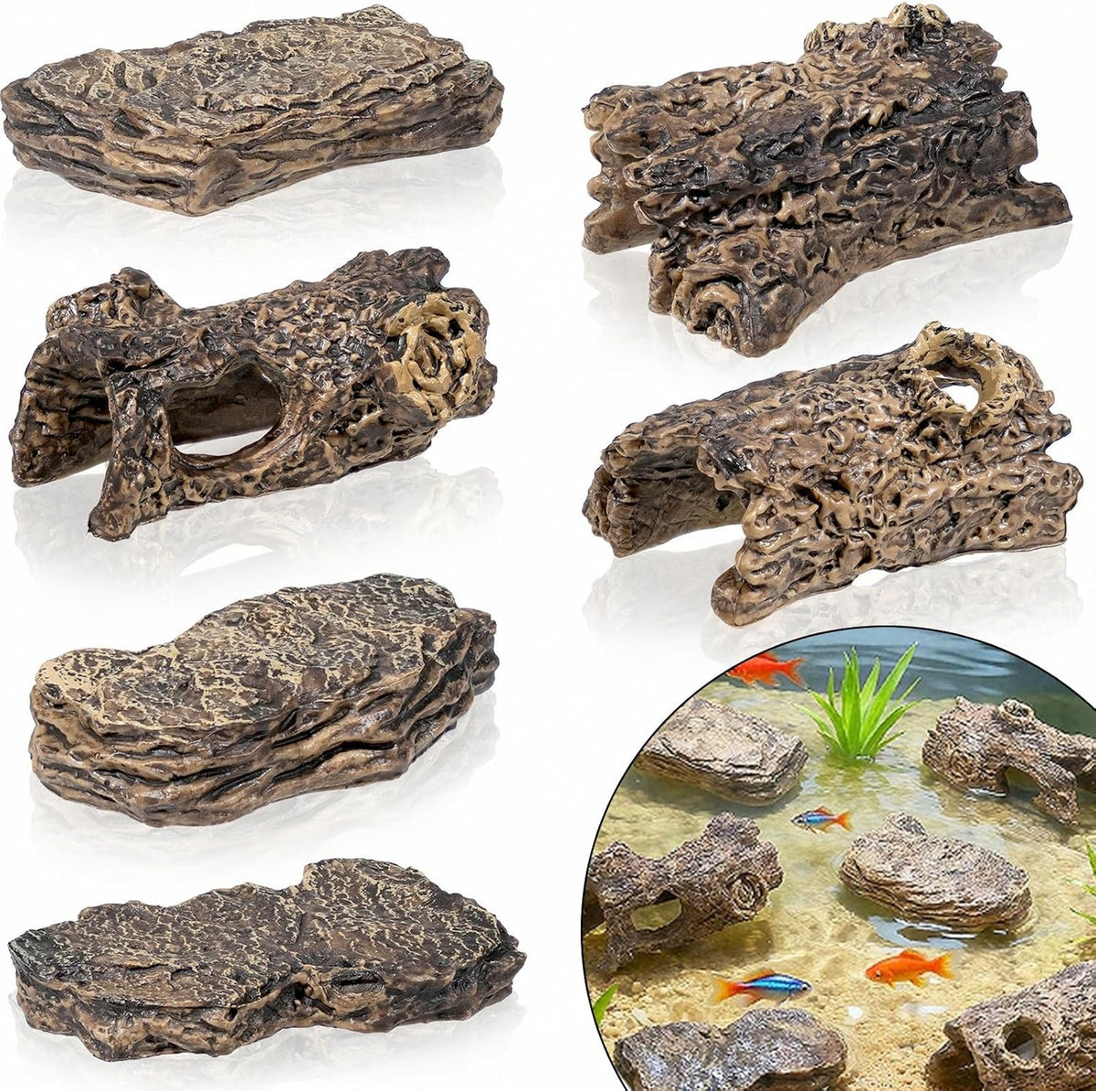 Diorama Rocks & Tree Stump Set, 6 Pcs Miniature Terrain Decor