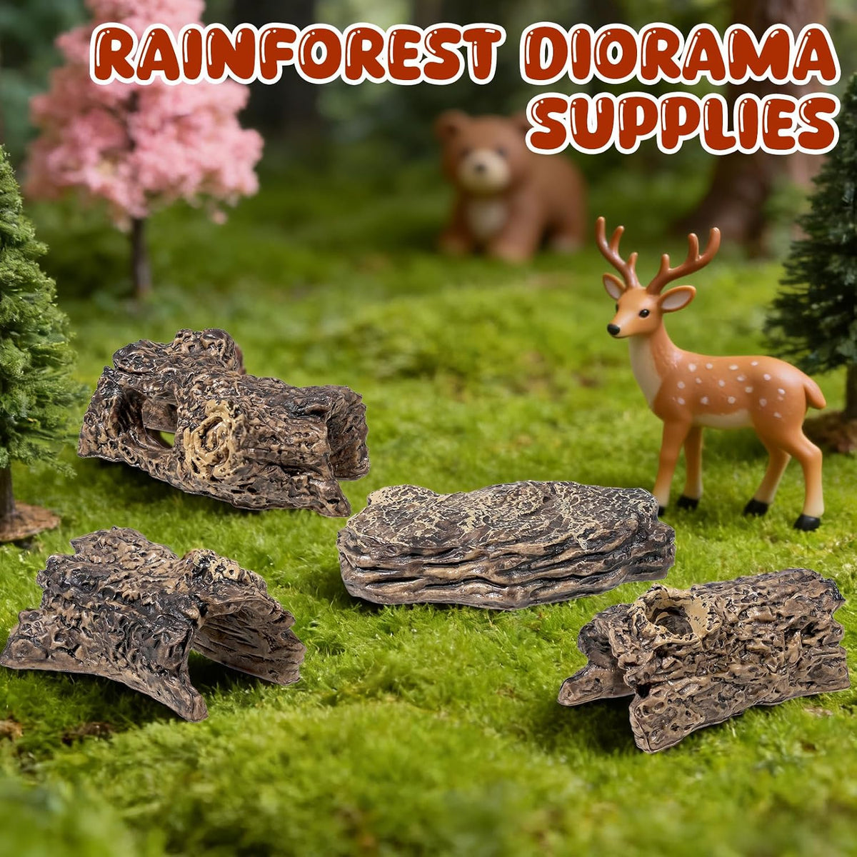 Diorama Rocks & Tree Stump Set, 6 Pcs Miniature Terrain Decor