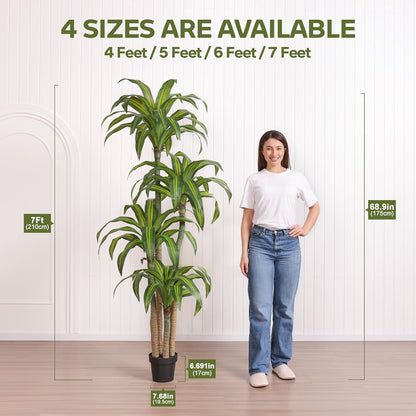 Artificial Dracaena Tree 5FT – Faux Yucca Floor Plant with Silk Leaves & Natural Trunk – Cement-Weighted Pot for Indoor Decor, Office, Living Room, Porch, Entryway, VN225