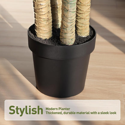 Artificial Dracaena Tree 5FT – Faux Yucca Floor Plant with Silk Leaves & Natural Trunk – Cement-Weighted Pot for Indoor Decor, Office, Living Room, Porch, Entryway, VN225