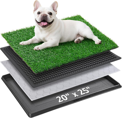 Dog Grass Pet Loo Indoor/Outdoor Portable Potty, Dog Litter Box, Artificial Grass Patch Bathroom Mat and Washable Pee Pad for Puppy Training, Full System with Trays (Pet Training Tray, 20"x16")