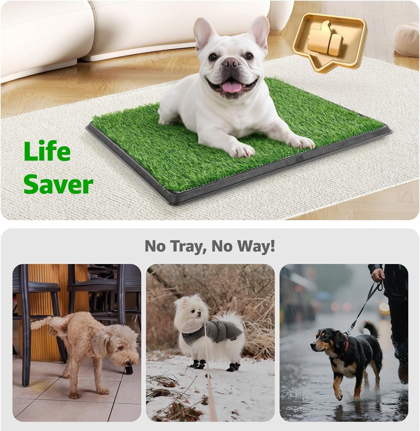 Dog Grass Pet Loo Indoor/Outdoor Portable Potty, Dog Litter Box, Artificial Grass Patch Bathroom Mat and Washable Pee Pad for Puppy Training, Full System with Trays (Pet Training Tray, 20"x16")