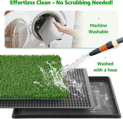 Dog Grass Pet Loo Indoor/Outdoor Portable Potty, Dog Litter Box, Artificial Grass Patch Bathroom Mat and Washable Pee Pad for Puppy Training, Full System with Trays (Pet Training Tray, 20"x16")
