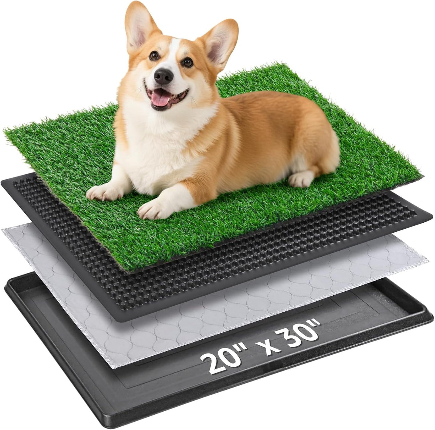 Dog Grass Pet Loo Indoor/Outdoor Portable Potty, Dog Litter Box, Artificial Grass Patch Bathroom Mat and Washable Pee Pad for Puppy Training, Full System with Trays (Pet Training Tray, 20"x16")