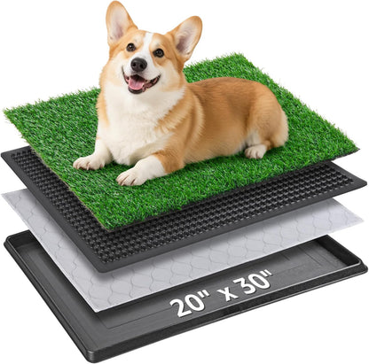 Dog Grass Pet Loo Indoor/Outdoor Portable Potty, Dog Litter Box, Artificial Grass Patch Bathroom Mat and Washable Pee Pad for Puppy Training, Full System with Trays (Pet Training Tray, 20"x16")