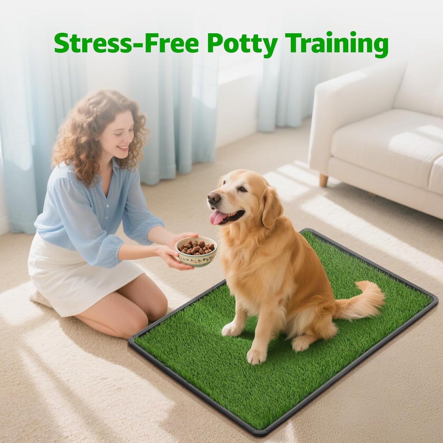 Dog Grass Pet Loo Indoor/Outdoor Portable Potty, Dog Litter Box, Artificial Grass Patch Bathroom Mat and Washable Pee Pad for Puppy Training, Full System with Trays (Pet Training Tray, 20"x16")