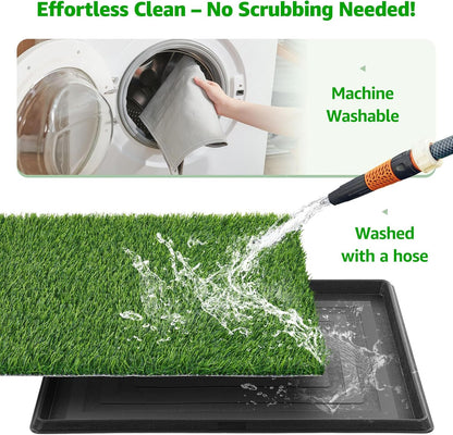 Dog Grass Pet Loo Indoor/Outdoor Portable Potty, Dog Litter Box, Artificial Grass Patch Bathroom Mat and Washable Pee Pad for Puppy Training, Full System with Trays (Pet Training Tray, 20"x16")